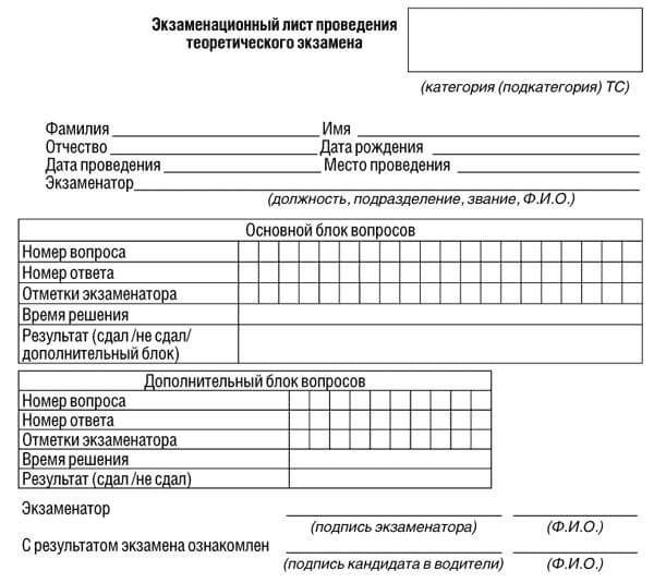 купить лист сдачи теоретического экзамена ПДД в Хилоке